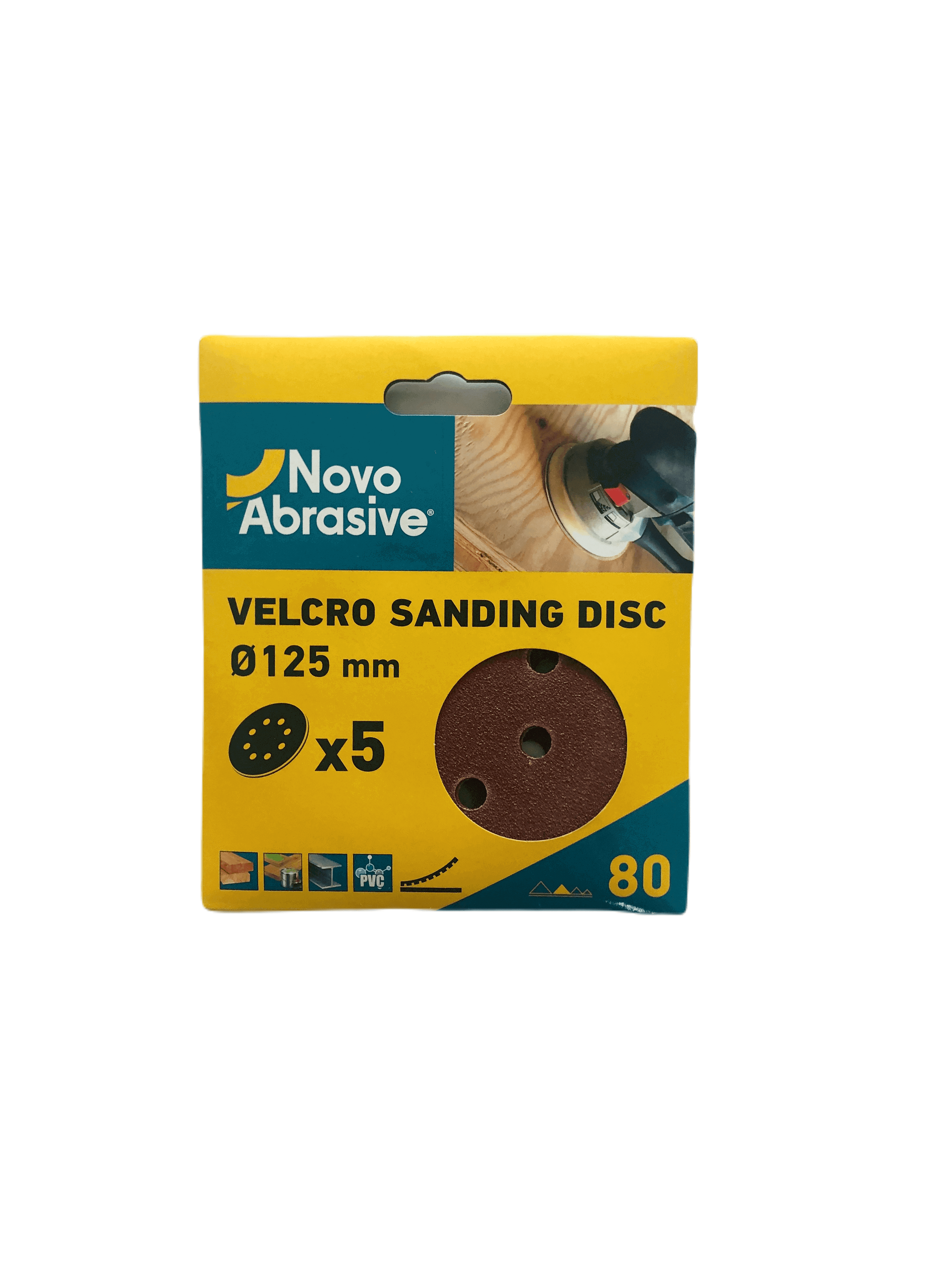 Круг шліфувальний самозачепний NovoAbrasive 125 мм, Р80, 8 отв., упак. 5шт.